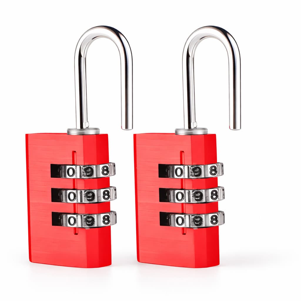 Kit 2 Cadeados Com Senha Vermelho Para Segurança Mala Mochila E Bolsas
