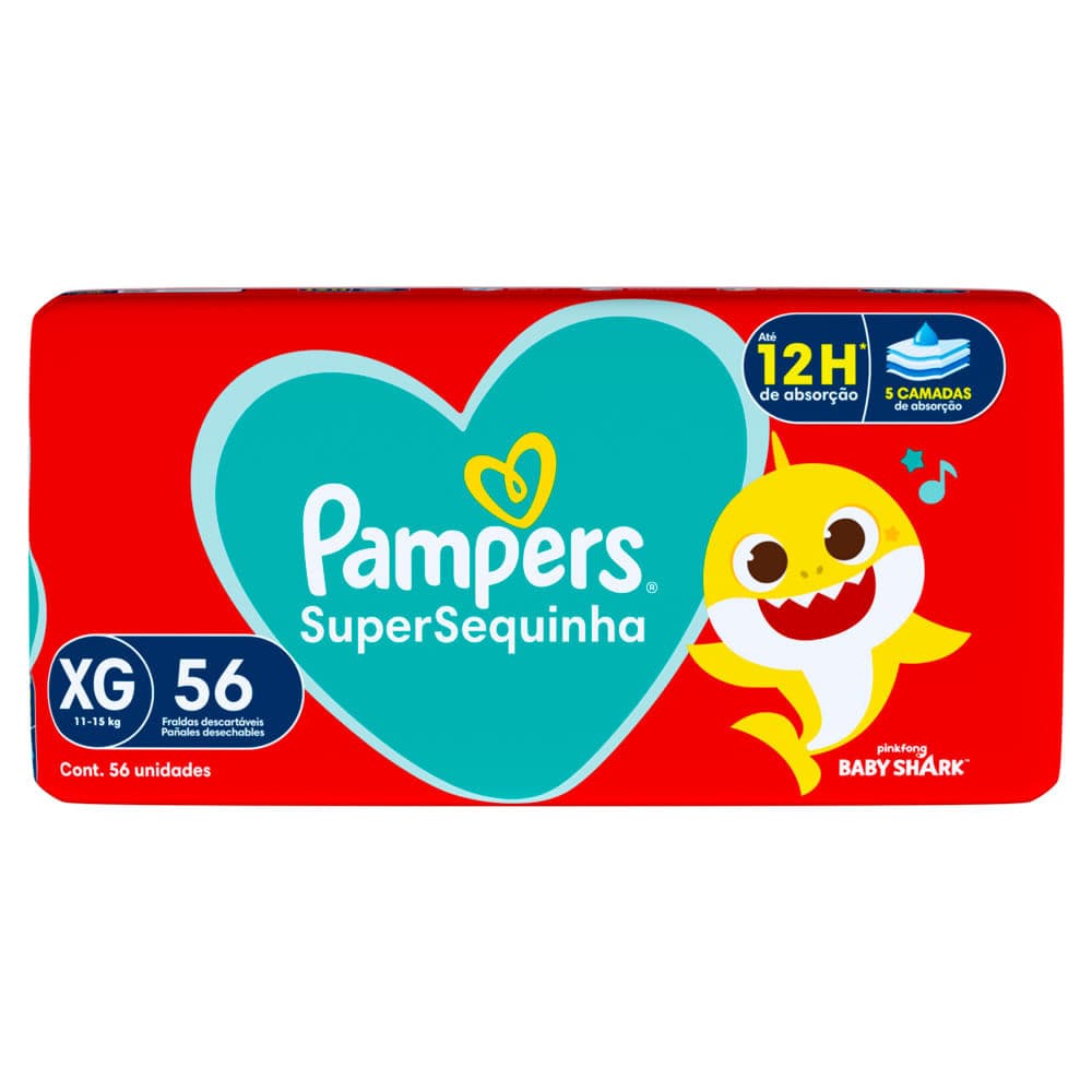 Fralda Pampers Supersequinha Tamanho XG 56 Unidades Descartáveis