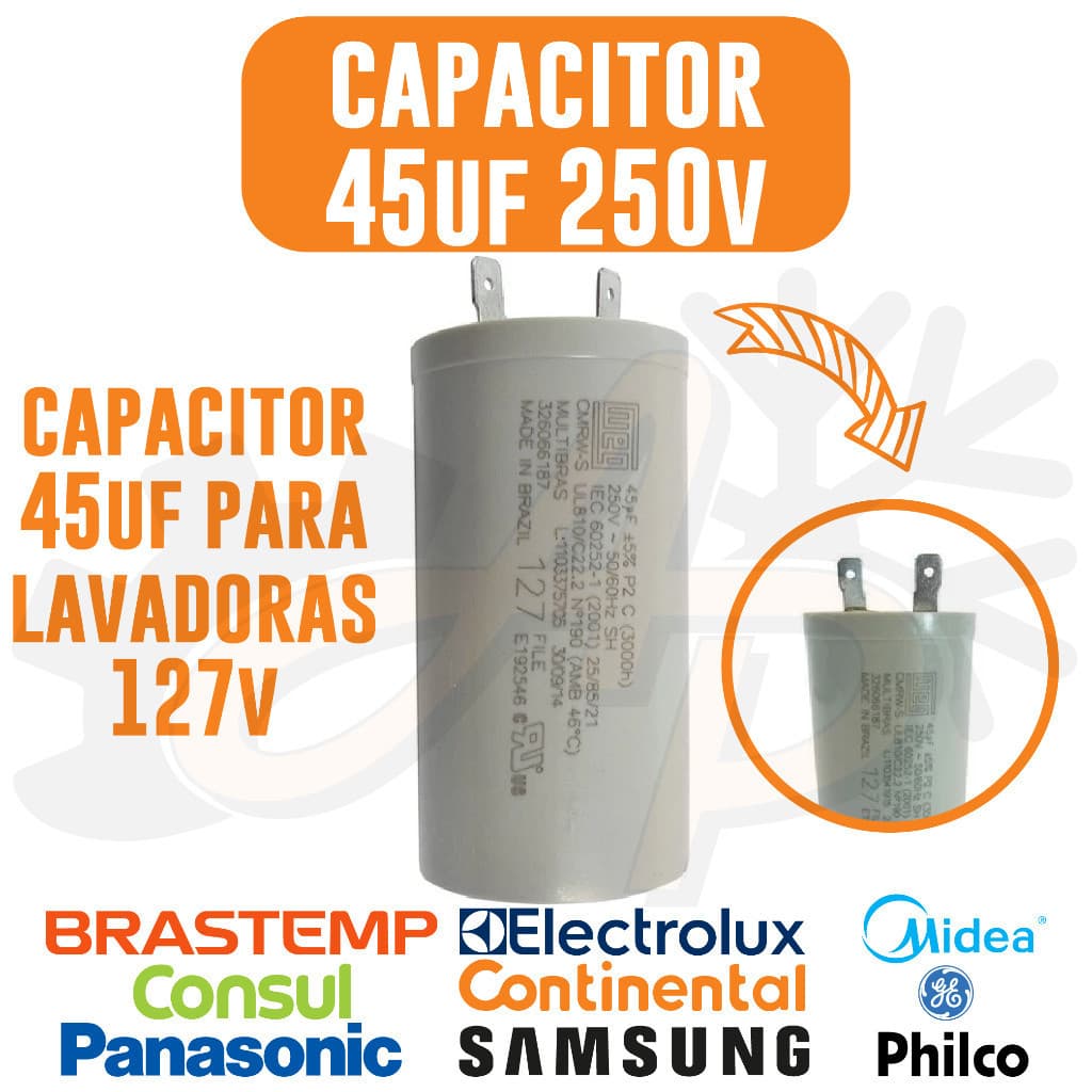 Capacitor 45uf 127v Universal para Lavadoras de roupa