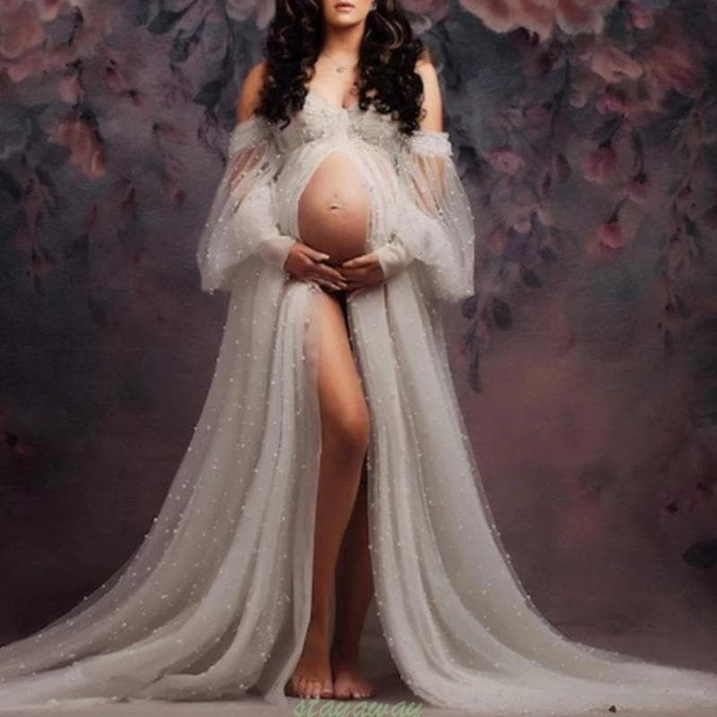 Vestido Longo Maternidade SRA Chic Perfeito Para Capturar Momento Especial, Proporcionando Elegância E Flexibilidade