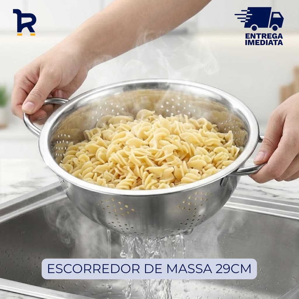 Escorredor de Massas Macarrão Inox Lava Alimentos Fruta Legumes Verduras Cozinha Multiuso (GRANDE)