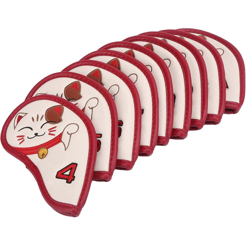 9pcs Conjunto de Capas para Cabeça de Ferro de Golfe, Capa de Ferro de Golfe Gato da Sorte, Capas de Cabeça de Ferro de 