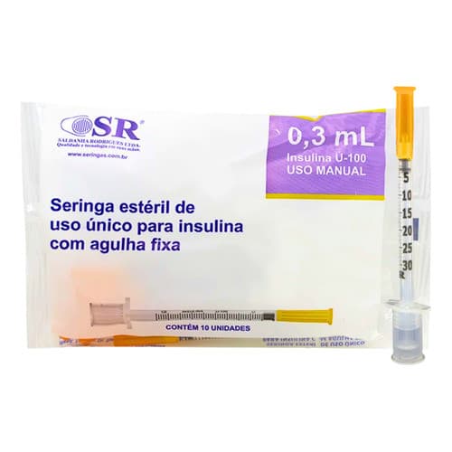 Seringa Insulina Sr 0,3ml 30ui Agulha Fixa 6mm Pct 10un 0.3 Ml