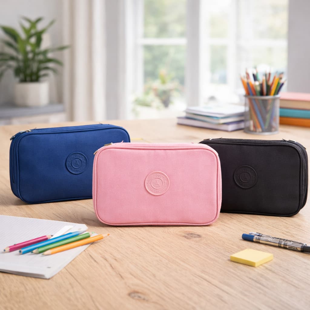 Estojo Organizador Escolar Grande em Nylon – 2 Compartimentos