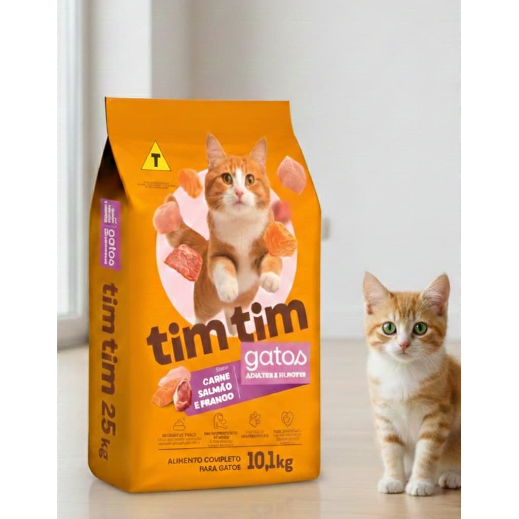 Ração Gato Filhote Adulto 10kg Todas as Raças TimTim Cat Carne Frango Salmão