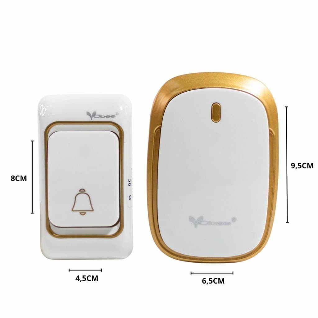 Campainha Externa Sem Fio Com Alcance De Ate 100 M Branca com Dourado, Preto e Branca com Azul