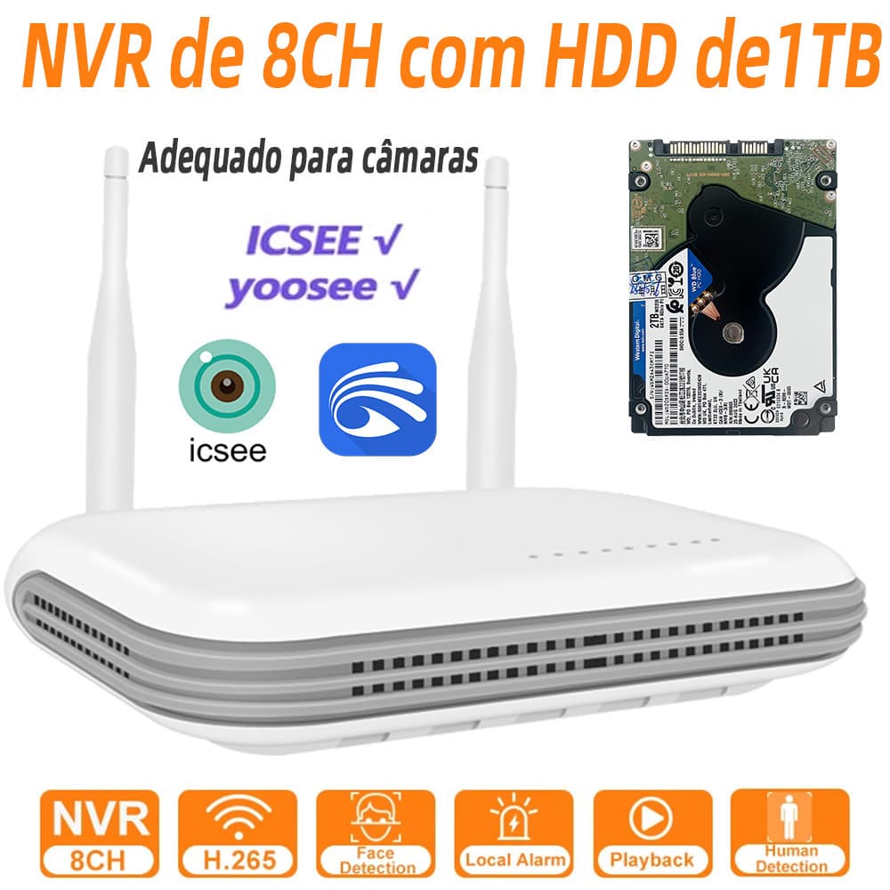 Mini WiFi NVR 8CH 3MP 4CH 5MP H . 265 Gravador De Vídeo De Rede Sem Fio Detecção Facial Alerta De E-Mail XMEYE/iCSee App