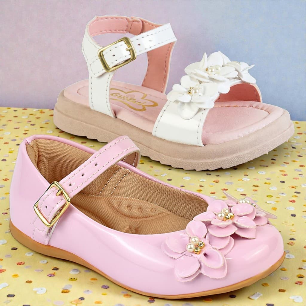 KIT 2 Sandália e Sapatilha Infantil Menina Feminina Delicada Casual Festa Confortável 20 ao 27