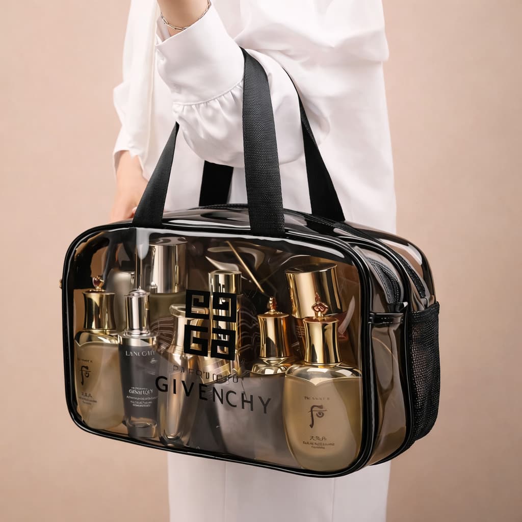 Necessaire Transparente PVC Grande Dupla Camada Bolsa de Maquiagem Impermeável com Zíper Organizador