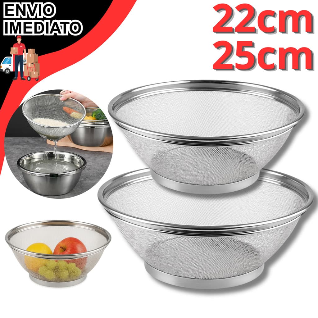 Cesto De Inox Escorredor 22CM e 25CM Para Lavar Alimentos Arroz Legumes Frutas Massas Resistente Multiuso