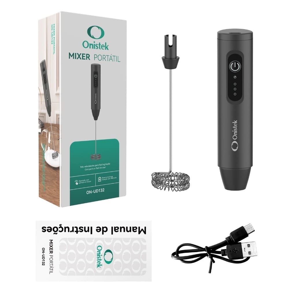 Espumador De Leite Elétrico Onistek Mini Mixer Portátil  3 Velocidades Para Café E Bebidas
