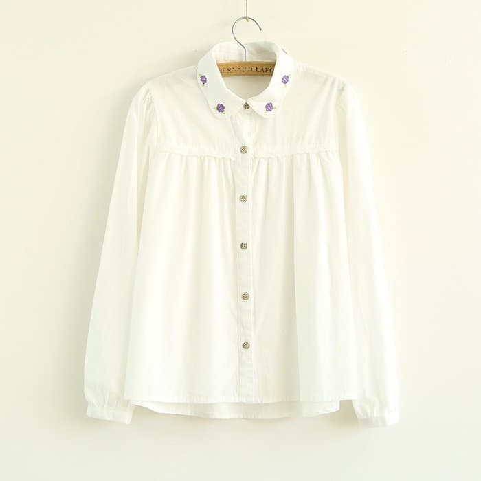 Primavera outono mulheres grávidas camisa branca bordada em torno do pescoço solto Base feminina camisa branca gola bone