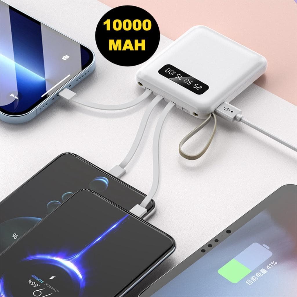 Carregador Portátil 10000mah con 4 cables de carga rápida função de lanterna Banco de energía digital LED