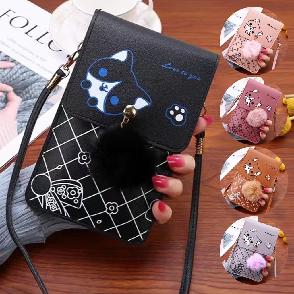 gatinho bolsinha Mochila feminina de ombro para celular com tela sensível ao toque.
