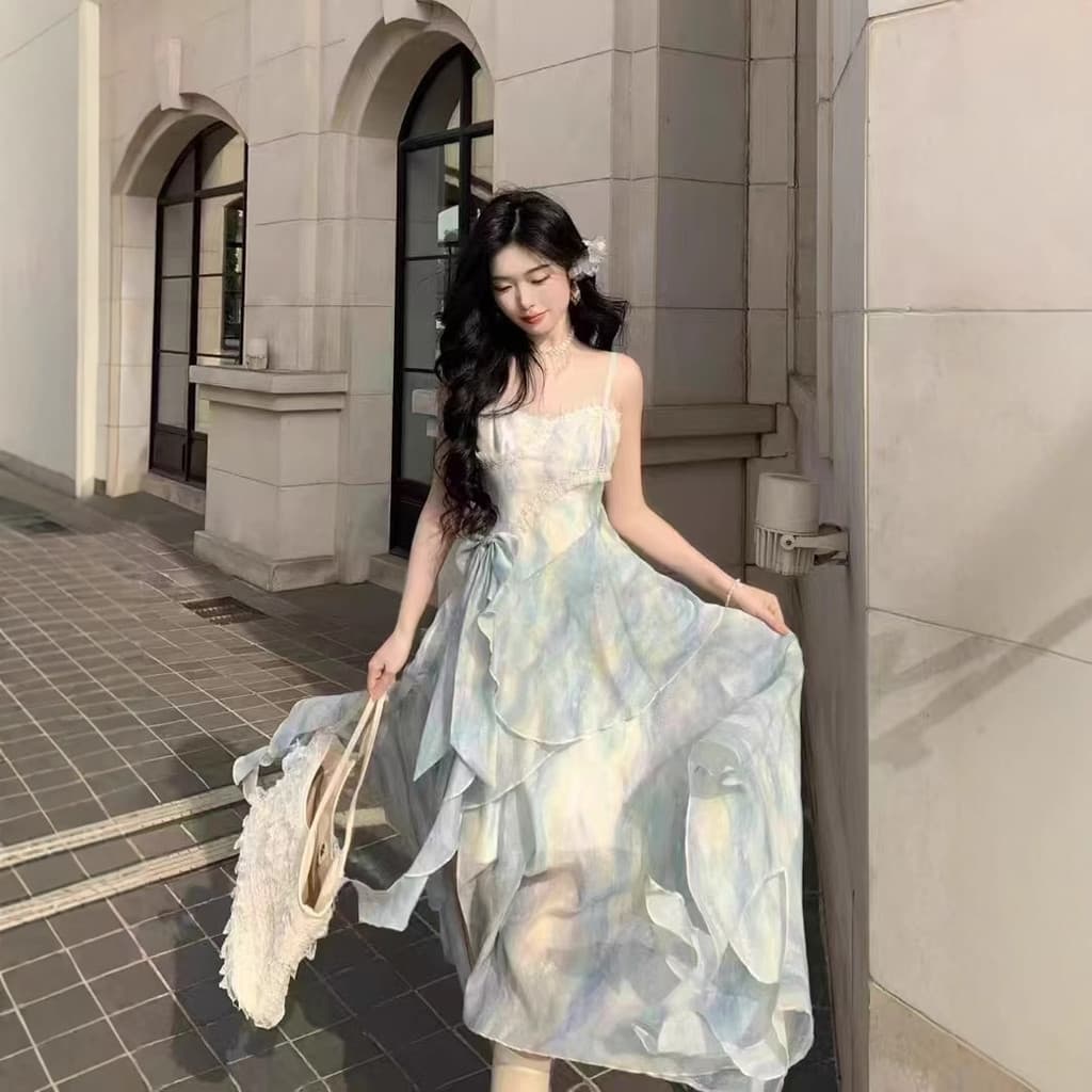 2025 estilo francês tubo superior estilingue vestido verão novo temperamento férias à beira-mar praia saia estilingue ve