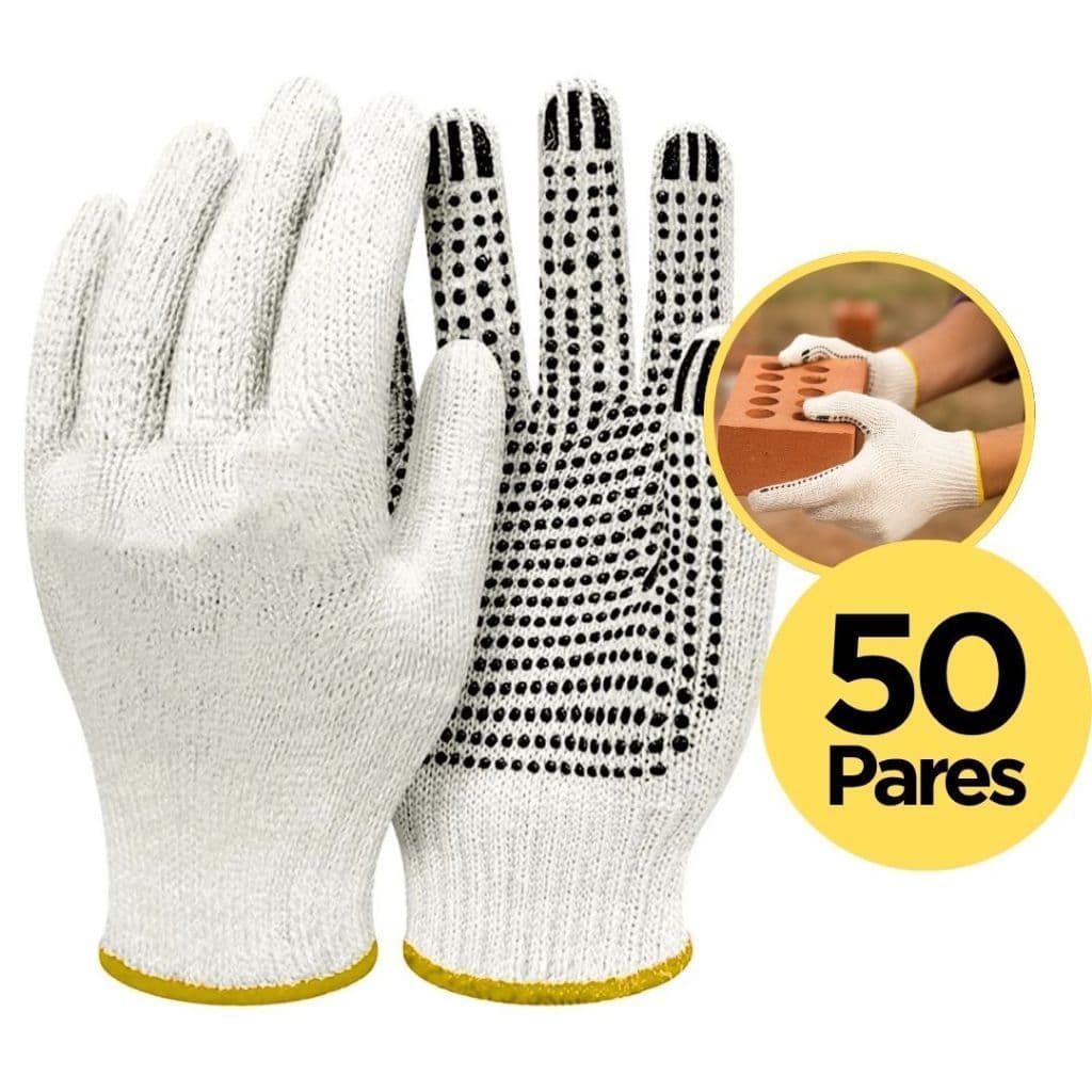 Kit 50 Pares Luva Pedreiro  Segurança Pigmentada Obra Malha Proteção Antiderrapante