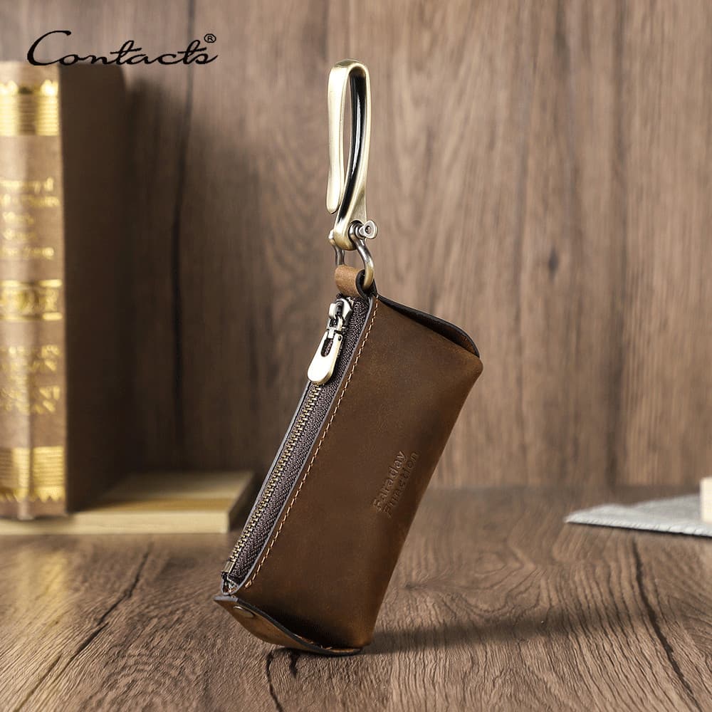 CONTACT'S Retro Crazy Horse couro caso chave do carro multifuncional rfid Anti-rfid carro controle remoto chave saco de 