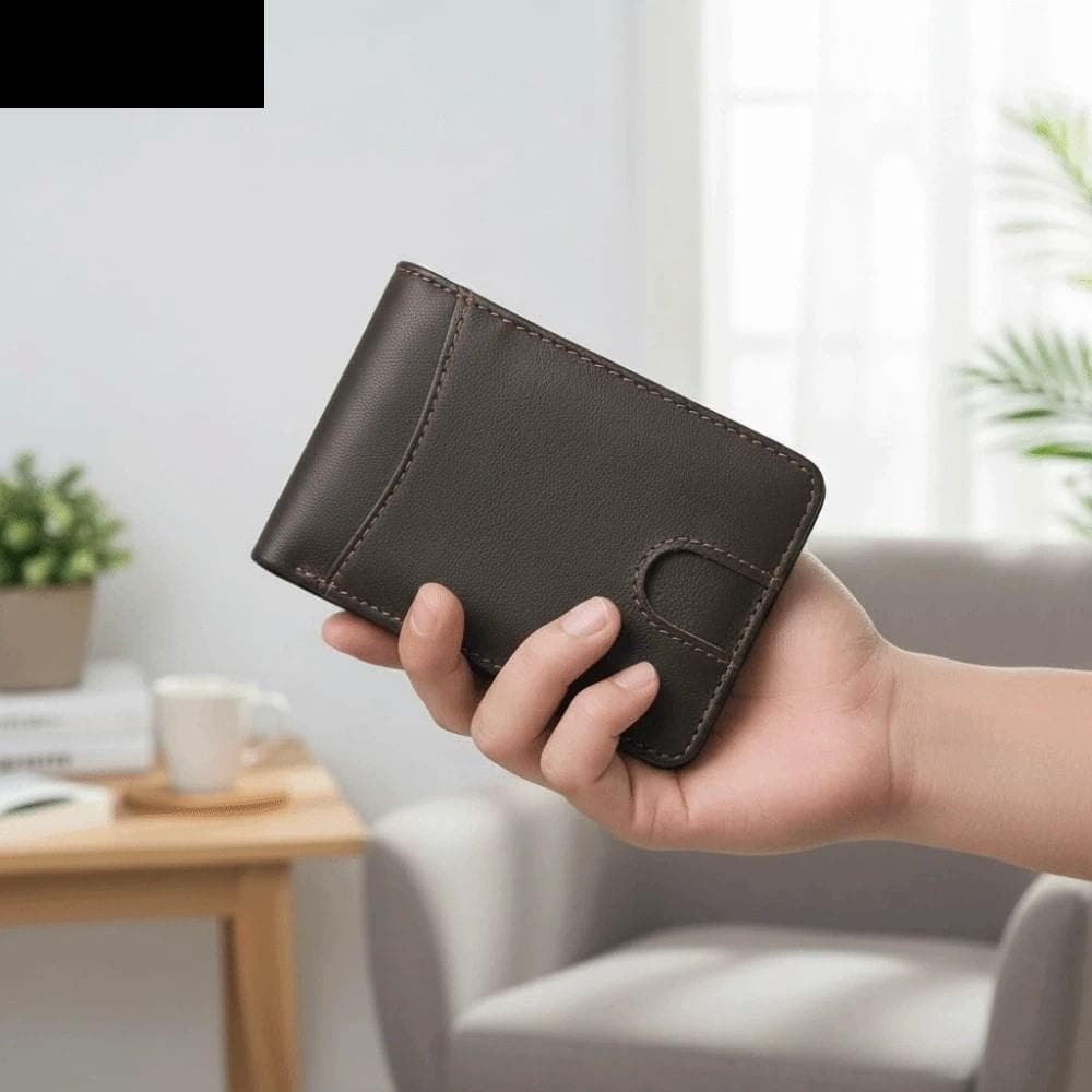 Carteira De Couro Fino SUNDANCE , Bolsa De Dinheiro Retrô Anti-Perda De Grande Capacidade Moedas Masculina De Cor Sólida