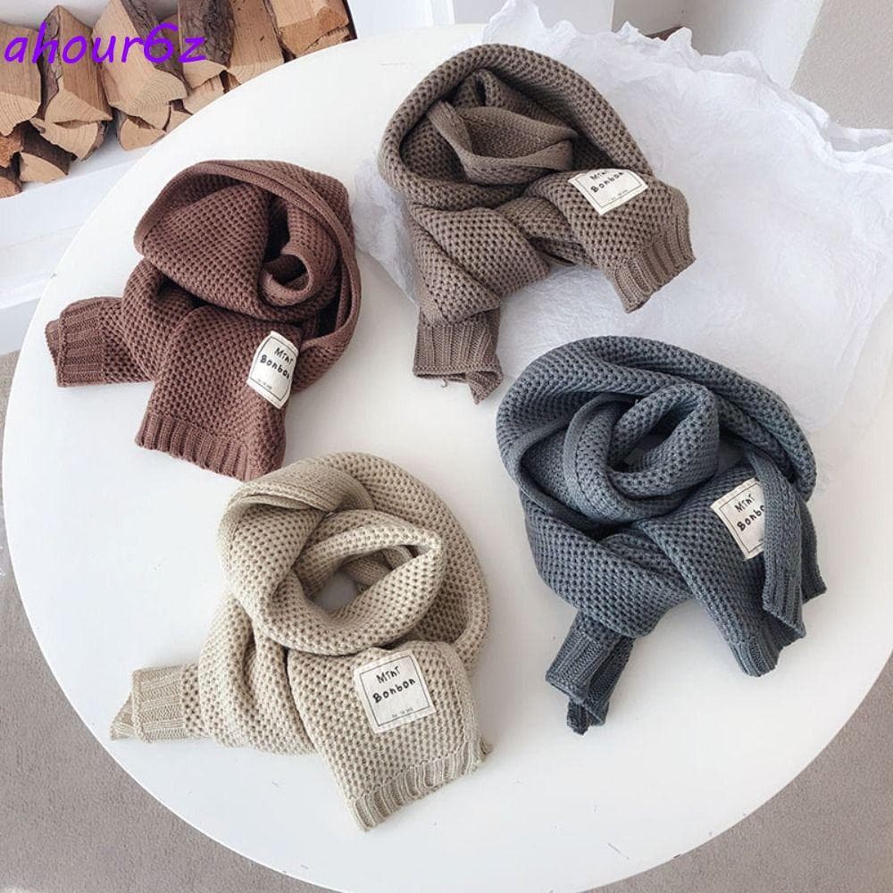 Cachecol AHOURZ Para Meninos E Meninas , De Malha Infantil À Prova De Vento Estilo Coreano , Cachecóis Quentes De Tricô 