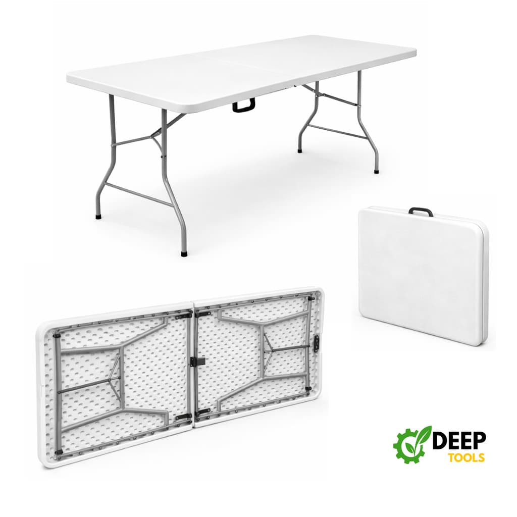 Mesa Dobrável  Portátil 1,80m Vira Maleta com Alça Camping Praia Festas Jardim Eventos Deep Tools + Book