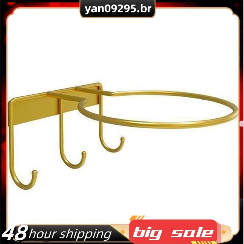 Suporte De Basquete De Metal Dourado Para Montagem Na Parede Resistente De 2 Pacotes Com 3 Ganchos Armazenamento De Gara