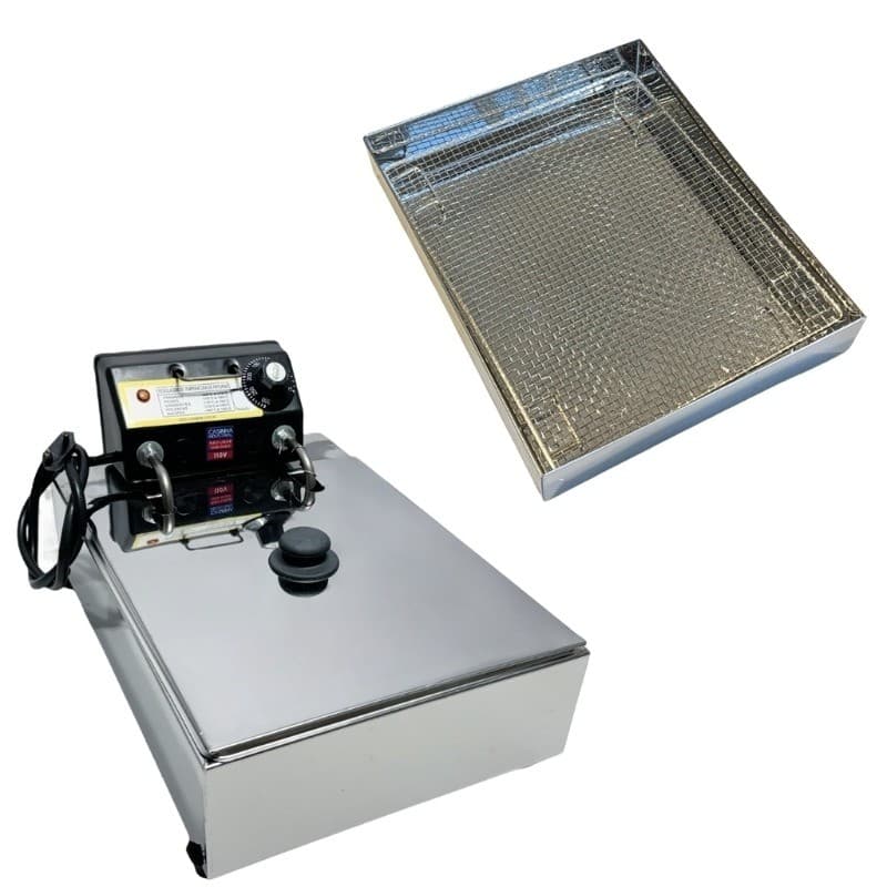 Kit Fritadeira Elétrica Industrial Cuba Antichamas 5 Litros com Escorredor M e Tampa