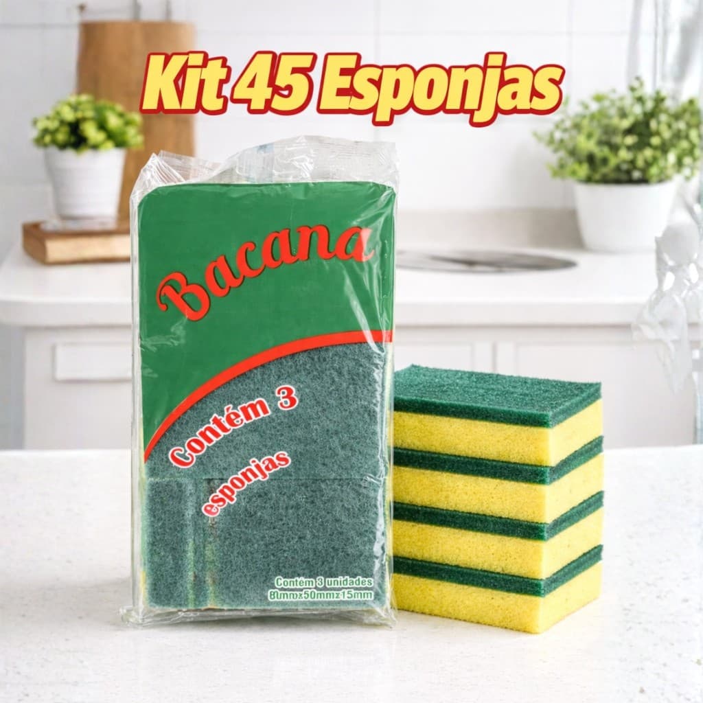 Kit com 45 Esponjas de Louça Esponflora Dupla Face Multiuso - Limpeza Pesada e Suave
