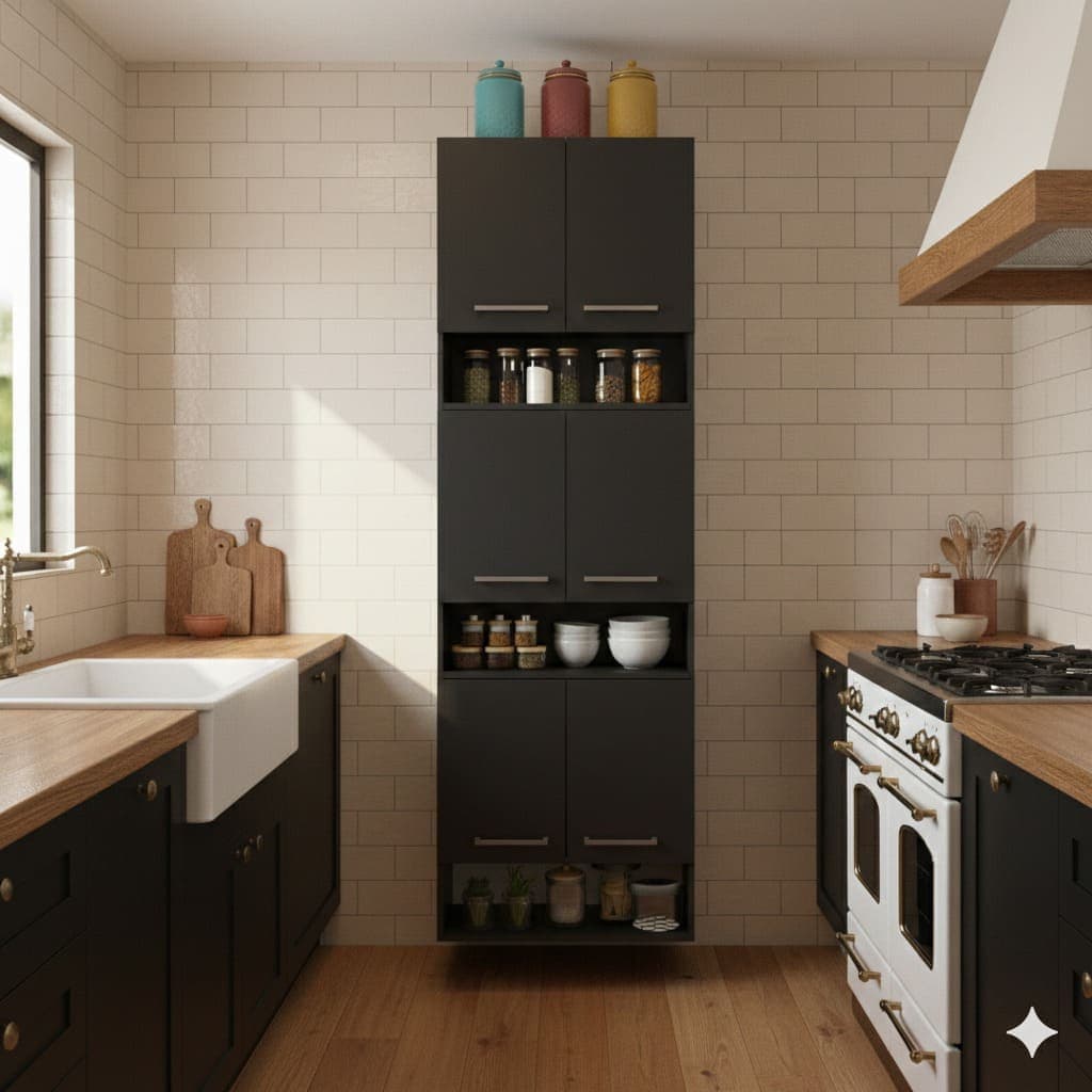 Paneleiro Vertical de Cozinha 6 Portas com Nichos Organizadores Estilo Moderno e Clean