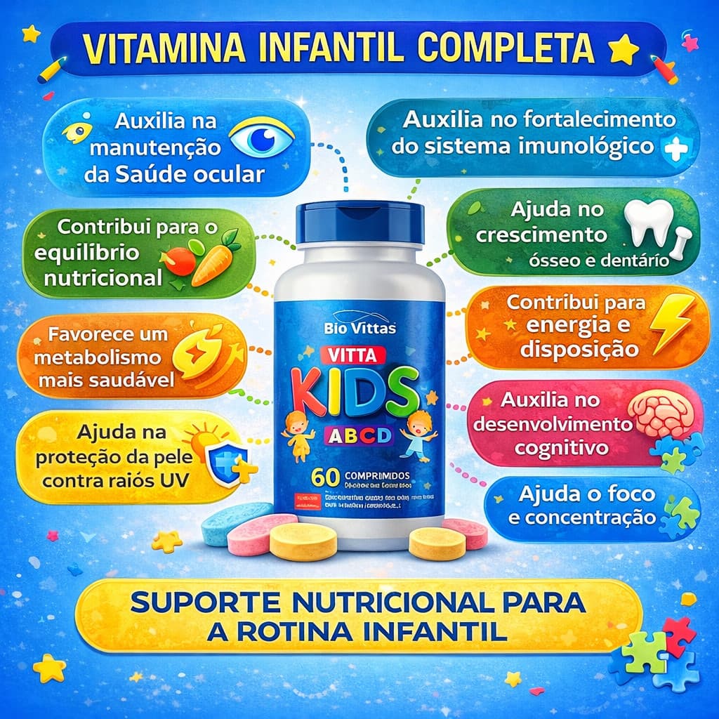 Vitta Kids com b12 metilcobalamina Vitamina A-Z Completa Mastigável vitamina infantil