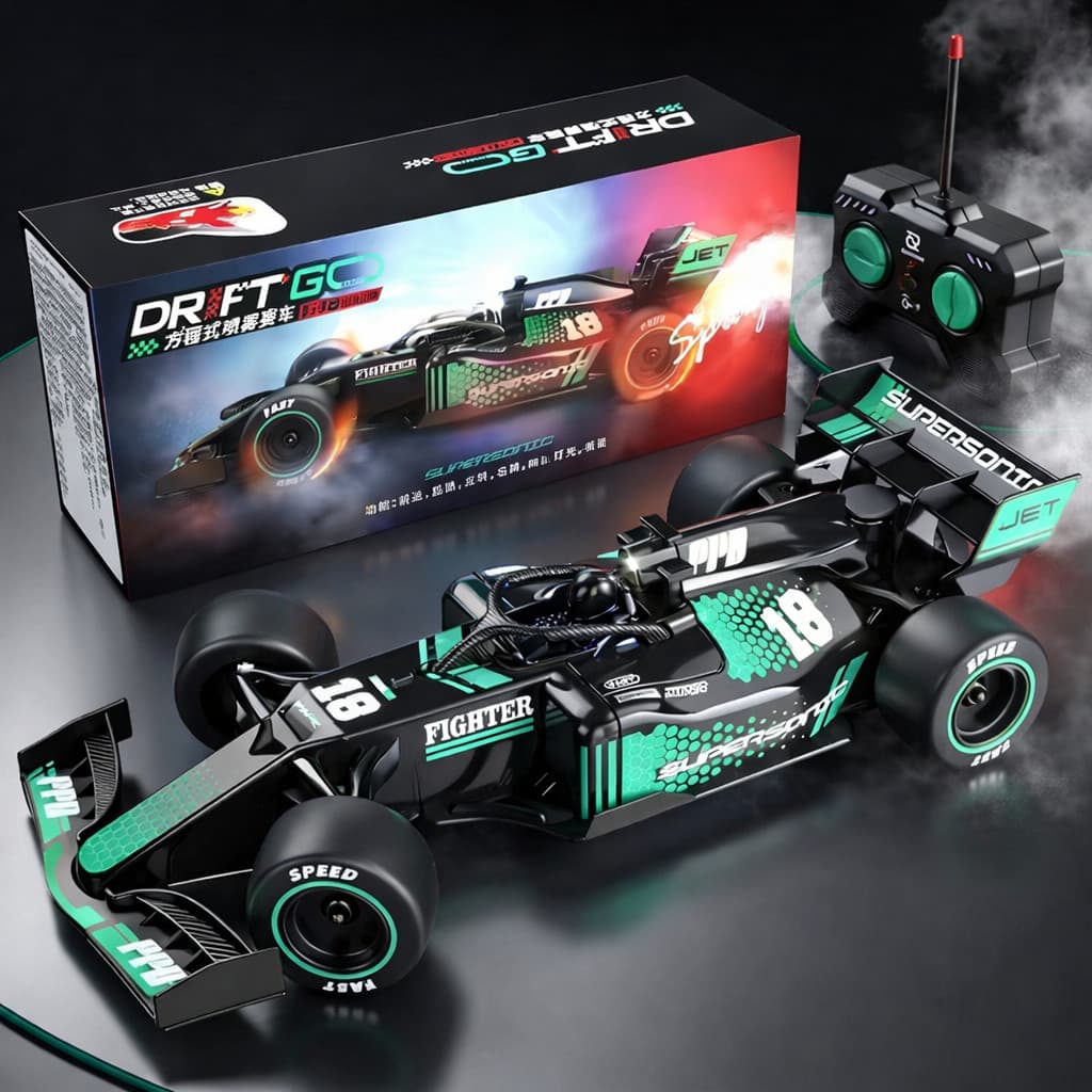 Carrinho de Controle Remoto F1 Recarregável de Drift Solta Fumaça Luz LED Carro em Alta Velocidade Brinquedo