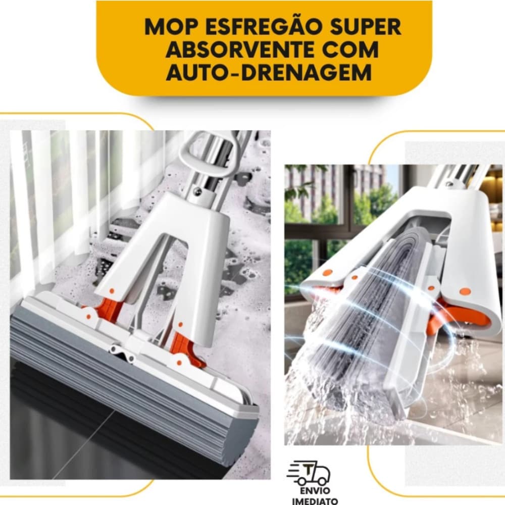Mop Esponja 2 em 1 Rodo Com Espuma Enxuga e Varre e Torce Esfregão Rodo Mágico para Limpeza Geral