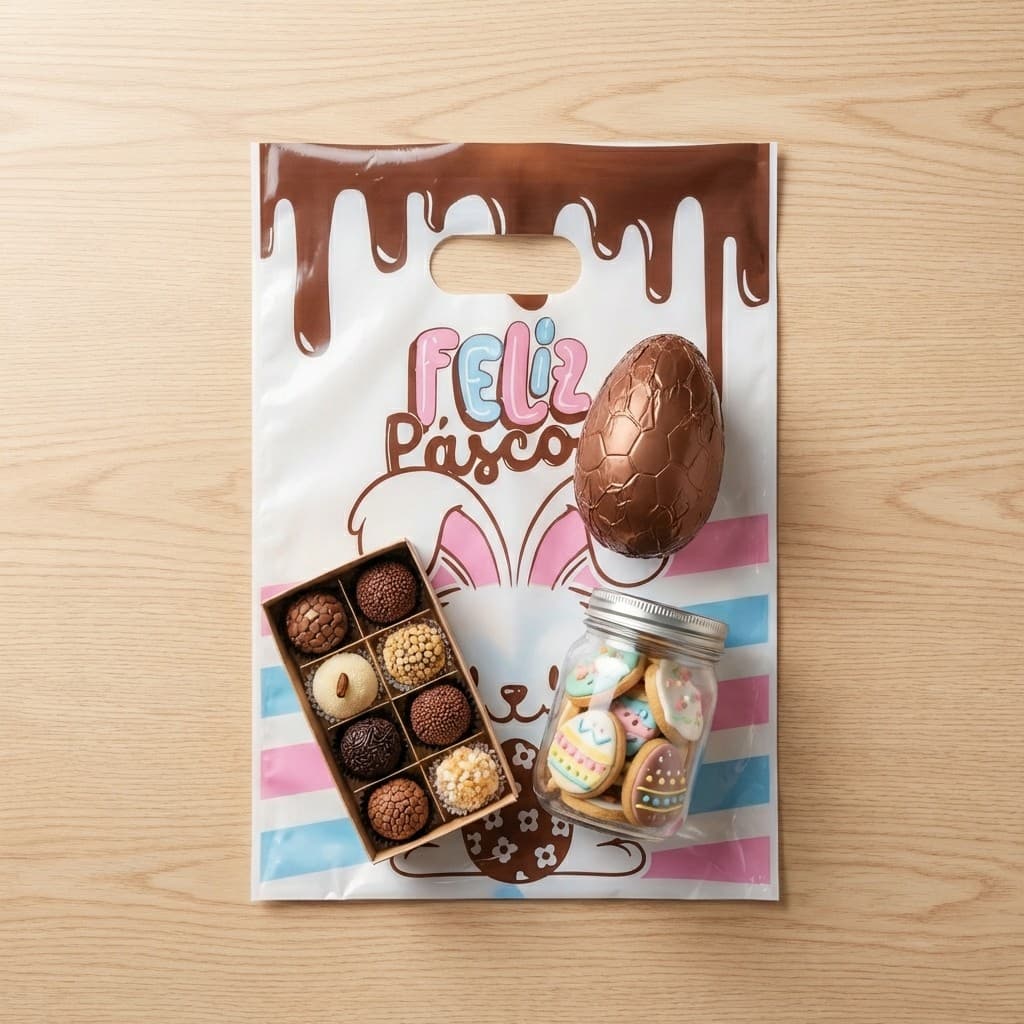 Sacola Boca de Palhaço Feliz Páscoa 30x40 Kit 50UN