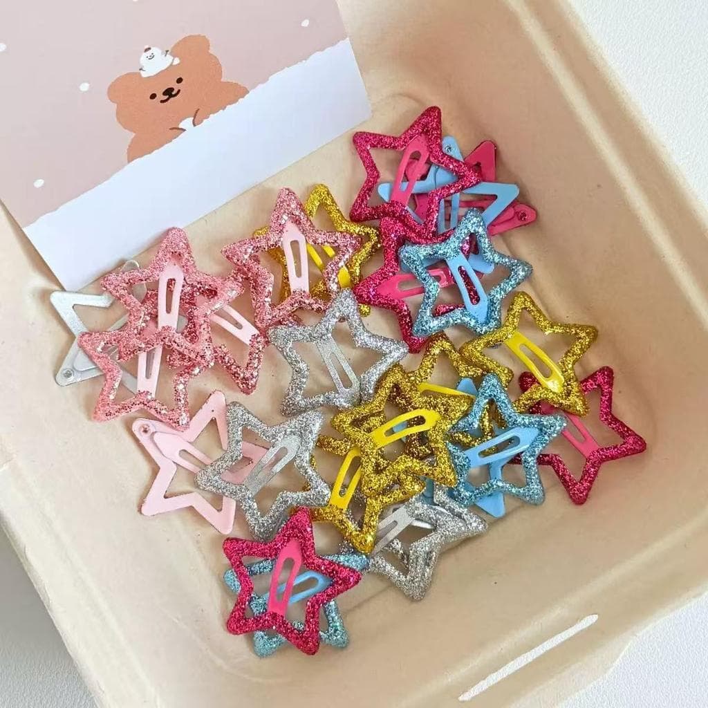 Kit 6/12/18 Presilha De Cabelo Menina Estrela Com Glitter Para Cabelo Aleatorio