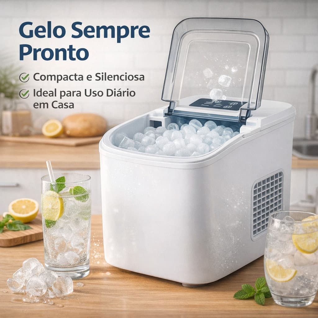 Máquina de Gelo Portátil Automática | Produz Gelo Rápido em Minutos | Compacta e Silenciosa