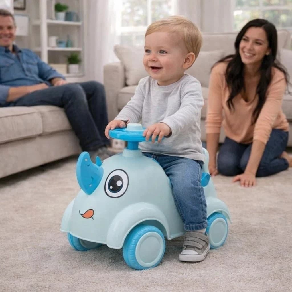 Andador Rinoceronte Azul Infantil Carrinho Motinha Veiculo Transporte Criança Passeio
