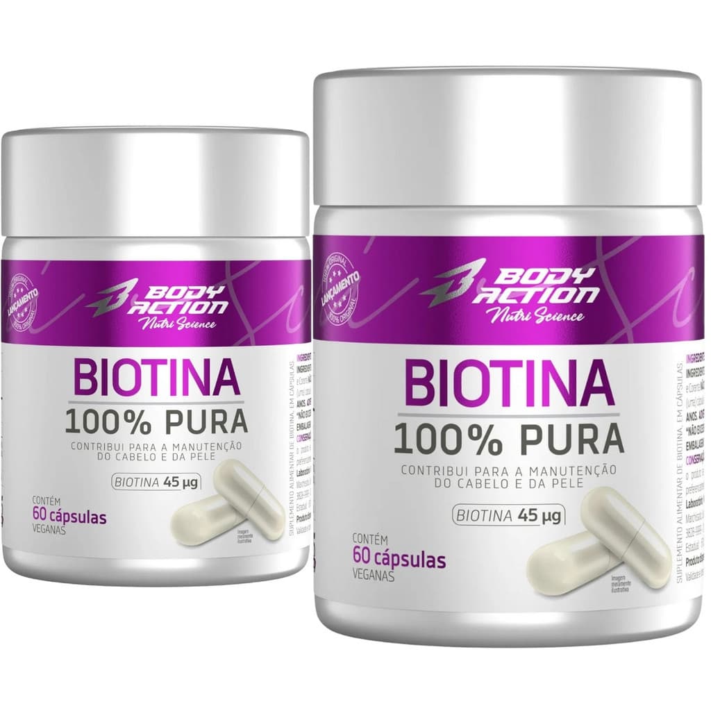 Kit 2x Biotina 100% Pura Pote 120 Cápsulas Bodyaction