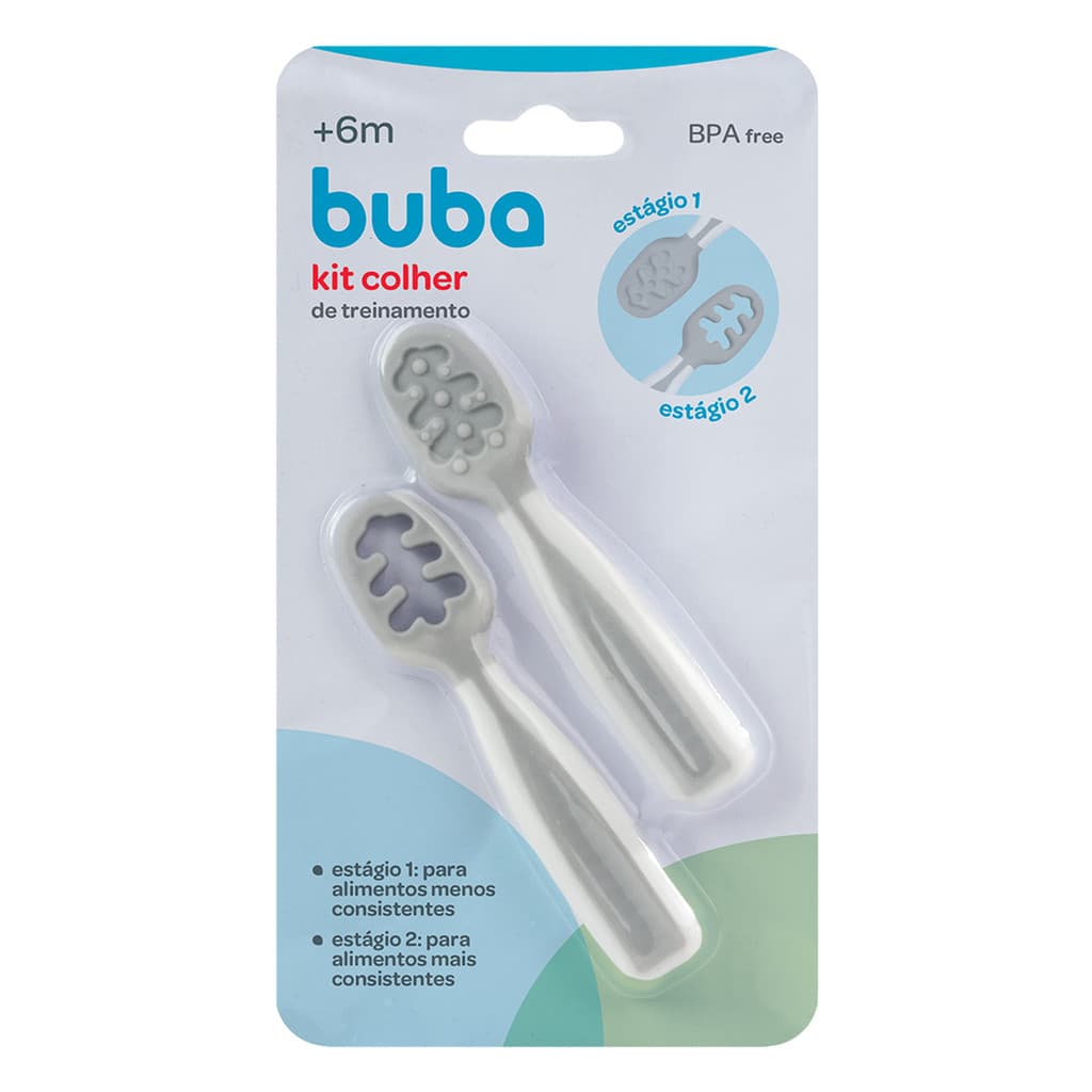 Kit 2 Colheres de Treinamento Autoalimentação 6m+ Buba Cinza