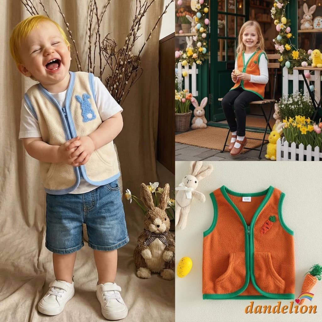 Colete De Cenoura Para Bebê Menino/Menina De 6 Meses A 4 Anos | Jaqueta De Lã Sem Mangas Com Zíper Roupa De Páscoa