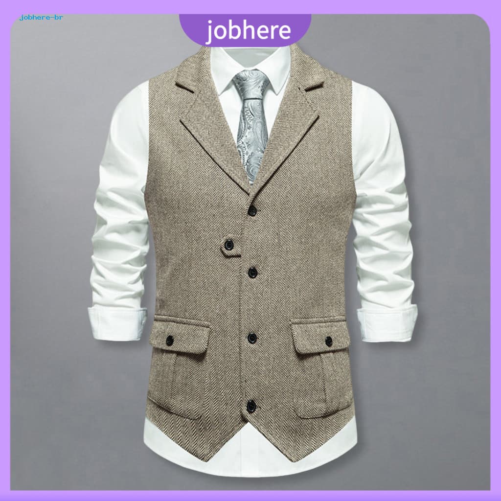Men Suit Vest Office Attire Men's Slim Fit Single Breasted with Lapel Sleeveless Formal Waistcoat for Business Solid Col