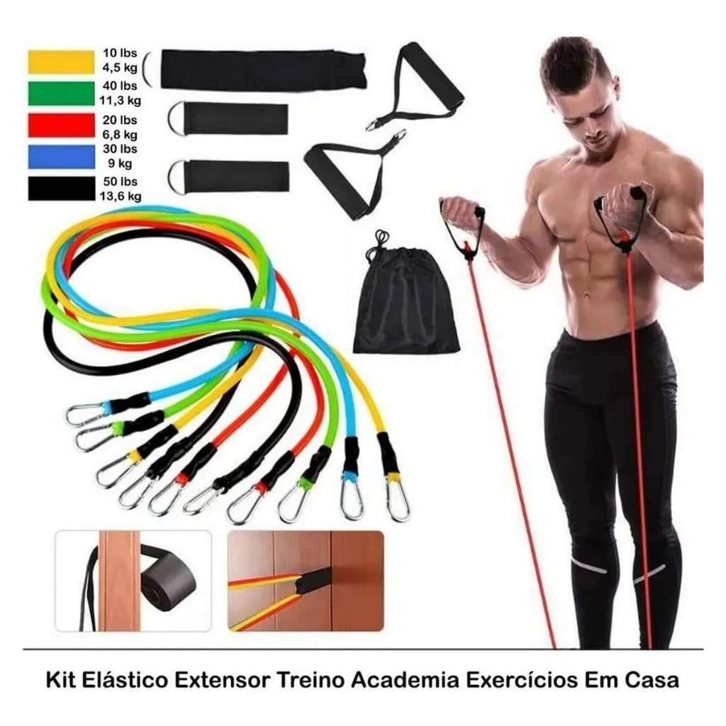 Kit 11 Extensor Elástico Treino Em Casa  Exercícios Treino Yoga Fisio
