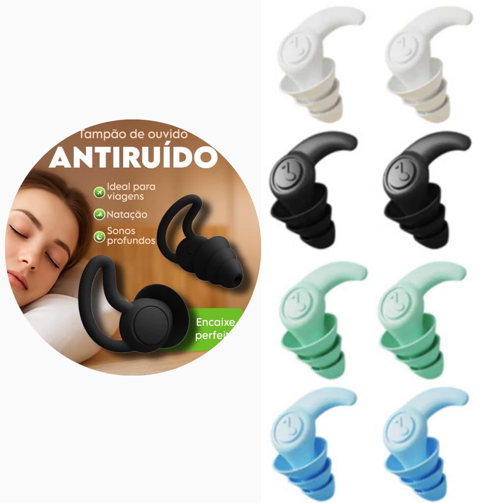 Tampão Ouvido Par 3 Camadas Antiruído Plug Dormir Natação Estudos Trabalho Protetor Auricular
