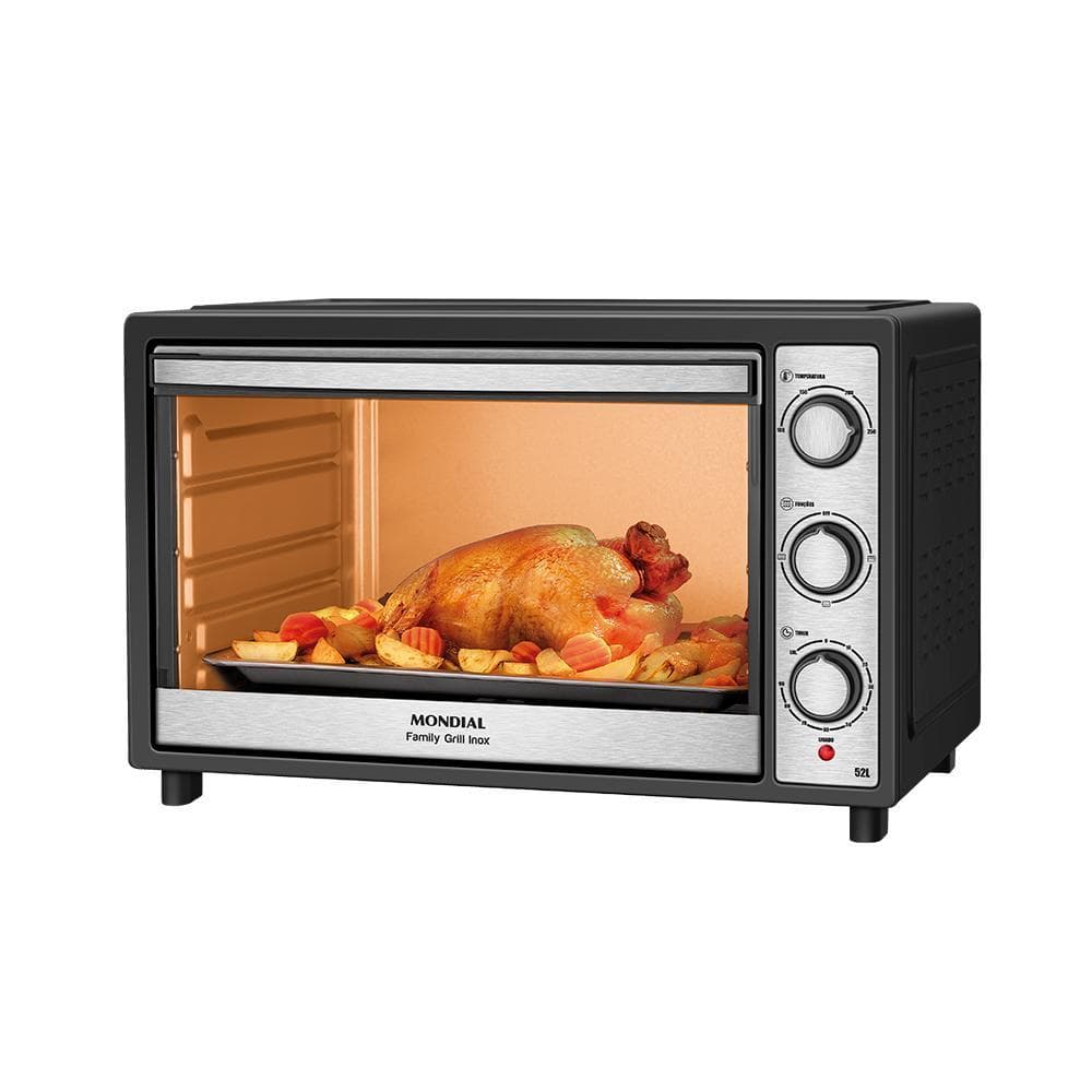 Forno Elétrico 52L Family Grill Inox Mondial Preto/Inox 1800W - FRN-52-BI