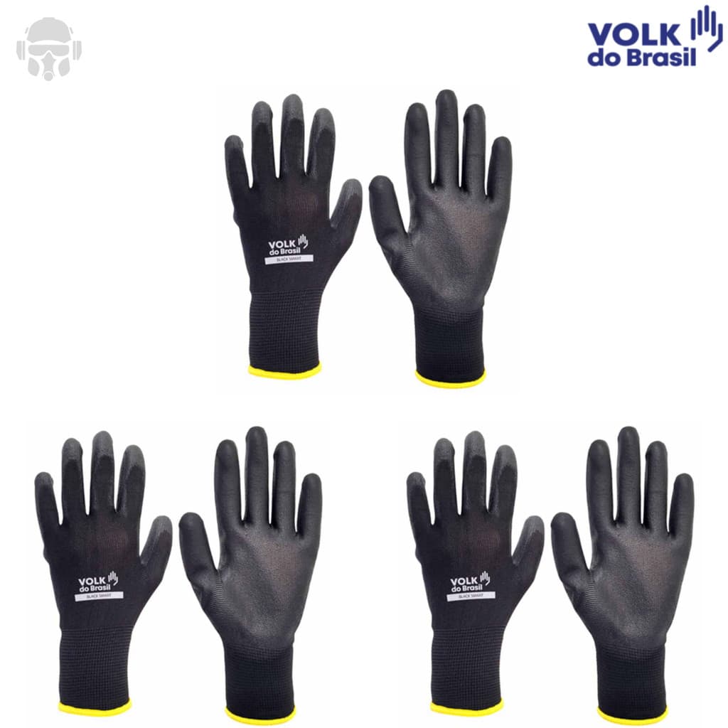 Kit 3 Luvas Multitato Tátil PU Banhada Black Smart Volk (mecânico, Pedreiro, Eletricista, Logistica, Serviços CA 46932