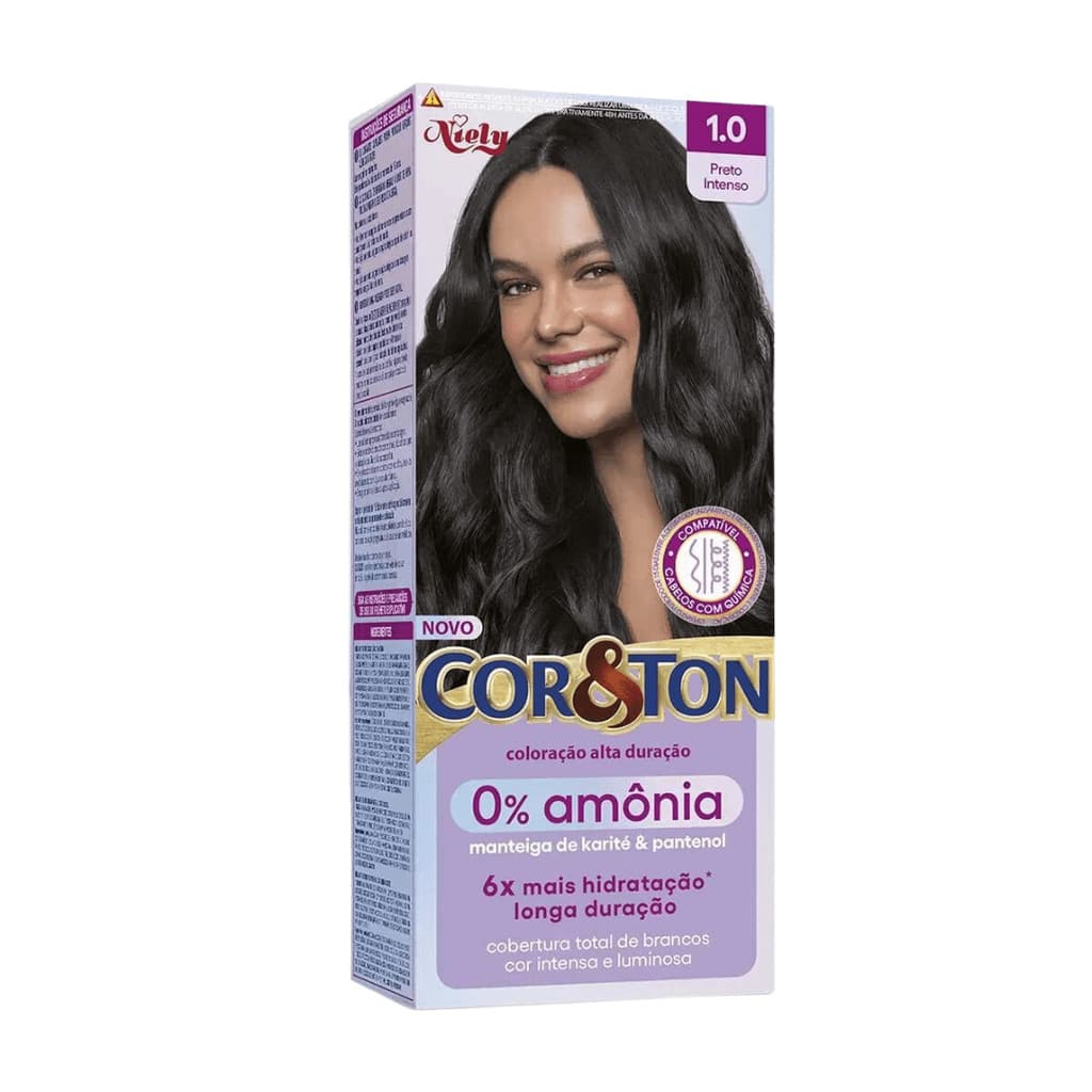 Tintura Cor&Ton Niely 0% Amônia 1.0 Preto Intenso