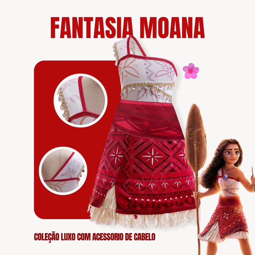 Fantasia Moana Infantil Vestido Luxo Menina Festa Aniversário