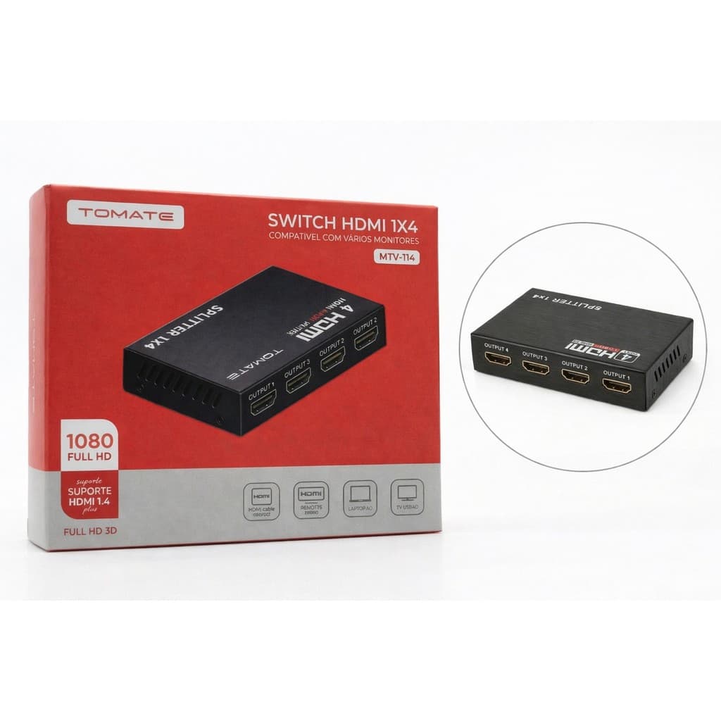 Splitter HDMI 1x4 Full HD 1080p Bivolt Tomate MTV114