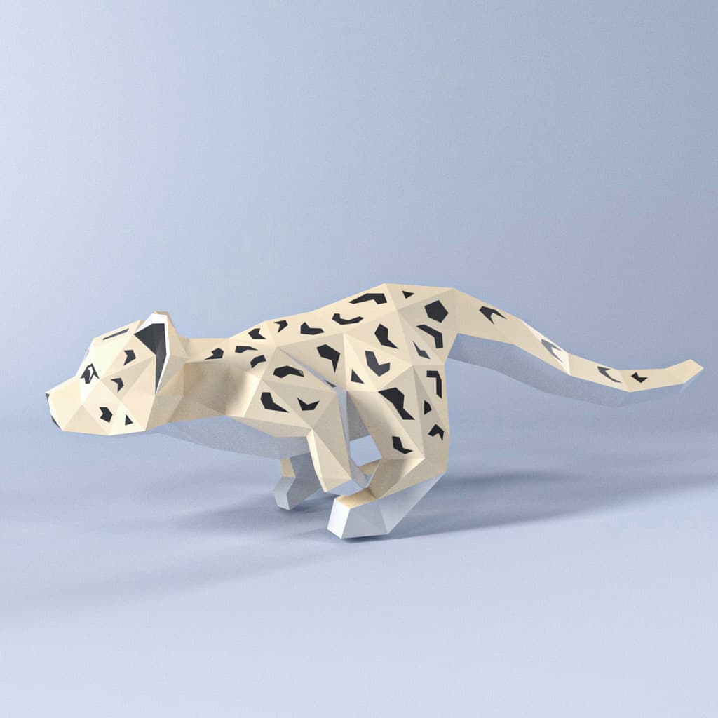 Molde de papel tridimensional MOMO Little Snow Leopard Cute Running Animal Criativo DIY Molde de papel Decoração Janela 