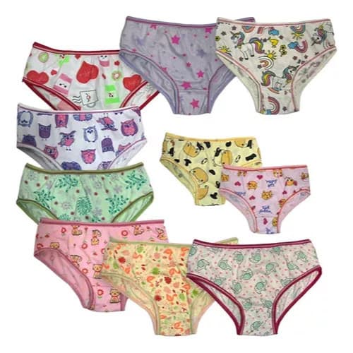 Calcinha Infantil Algodão Estampada kits com 10 ou 5 unidades