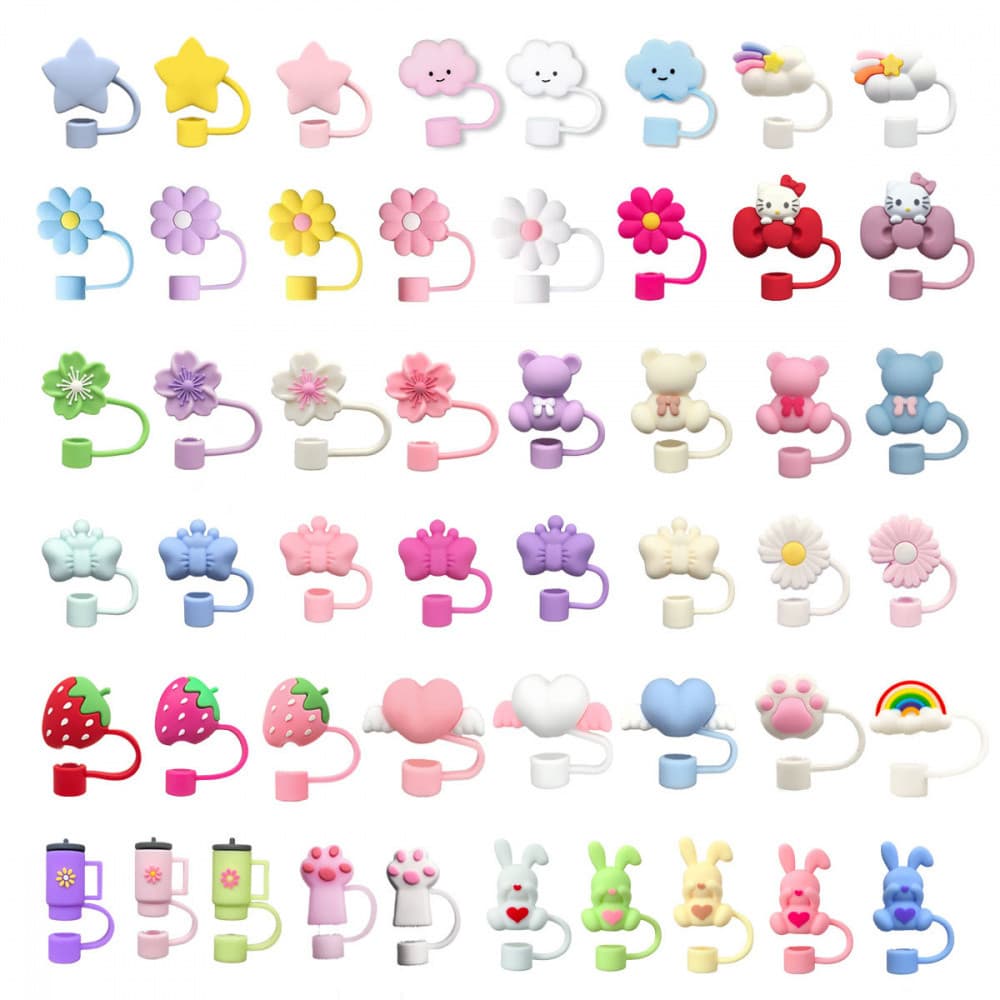 Tampa de canudo de silicone 10mm, tampa de copo de água de carro de qualidade alimentar em desenho animado 3D