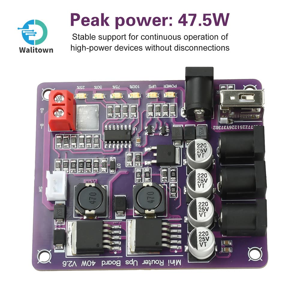 Mini Roteador UPS Placa 40W Bateria De Carregamento 11.1V Módulo De Alimentação Porta USB